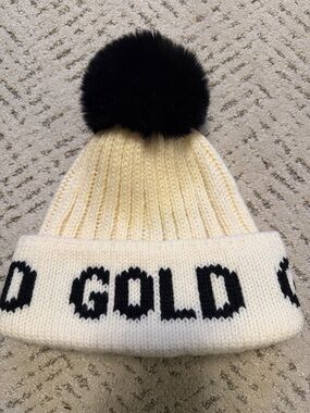 Goldbergh Cream Knit Beanie with Black Pom